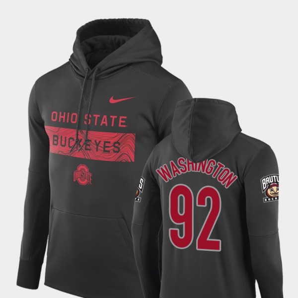 Ohio State Buckeyes #92 Adolphus Washington Men's Sideline Seismic Football Performance Hoodie - Anthracite