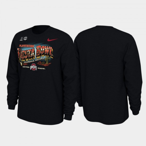 Ohio State Buckeyes Mens 2019 Fiesta Bowl Bound Illustrations Long Sleeve T-Shirt - Black